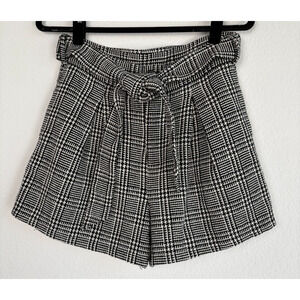 THML Tweed Plaid High Waist Shorts Womens Sz M Black/White Academia Preppy Wool